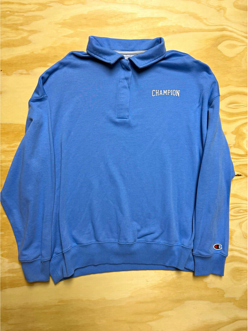 Champion Authentic Athleticwear Men’s L Blue Long Sleeve Solid Polo Logo